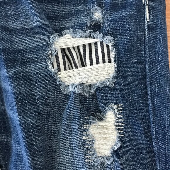 Miss Me Slim Bootcut Jeans Women 26 Blue Mid Rise Zebra Print Distressed Preppy - Picture 11 of 15